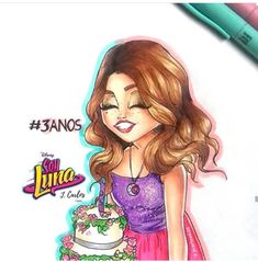 a drawing of a woman holding a cake in front of a pen and paper with the words san lucas written on it