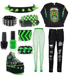 Green emo outfit Outfit | ShopLook Sporty Style Outfits, Fairy Face, Cozy Sweaters Outfits, Emo Outfit, Y2k Fashion Aesthetic, Emo Fits, Outfits Sporty, Creative Outfits, High Fashion Trends