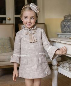 Light Brown Dress, Kids Outfits Daughters, Luxury Baby Clothes, Button Headband, Stile Hijab, Kids Winter Fashion