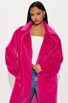 Available In Fuchsia, Chocolate, And Black. Coat Lapel Collar Long Sleeve Faux Fur Pockets Fully Lined Body: 100% Polyester Lining: 100% Polyester Imported | Ashley Faux Fur Trench Coat in Fuchsia size Medium by Fashion Nova Hot Pink Faux Fur Coat, Spongebob Costume, Fur Trench Coat, Pink Faux Fur Coat, Fuzzy Coat, Faux Fur Coat, Pink Leather, Lapel Collar, Leather Coat