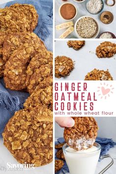 ginger oatmeal cookies with whole wheat flour are shown in this collage