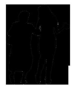 two women standing next to each other with their arms around one another, silhouetted against a white background