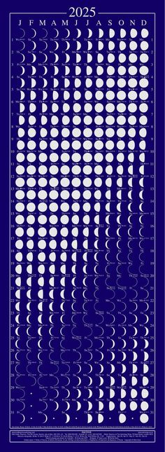 the phases of the moon are shown in white on blue paper, with black and white numbers