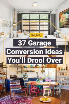 a living room filled with furniture and lots of storage under the ceiling is featured in an inspo magazine