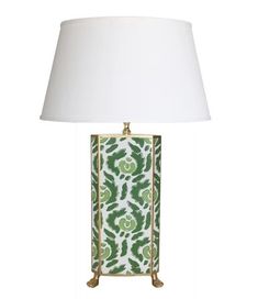 a lamp with a green and white design on it