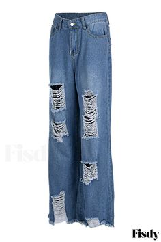 Fisdy - Vaqueros de cintura alta en azul bebé para un look casual y a la moda Suit Type, Boot Print, Distressed Denim Jeans, Ripped Denim, Wide Leg Denim, Straight Pants, High Waisted Denim, Casual Jeans, Jean Outfits