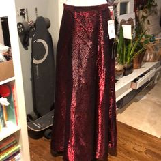 Nwt Ronni Nicole Wine Colored Sparkling Long Skirt Gorgeous! Red Lined Asymmetrical Skirt, Red Asymmetrical Skirt For Evening, Red Midi Skirt For Party, Red Party Midi Skirt, Red Lined Skirt For Evening Wear, Red Lined Skirt For Night Out, Elegant Red Maxi Skirt For Night Out, Evening Red Lined Maxi Skirt, Red Lined Maxi Skirt For Evening