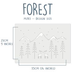 the forest wall decal is shown with measurements for each size and width, including 3 inches