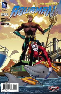 the cover to aquaman 3, featuring an image of a man on a dolphin