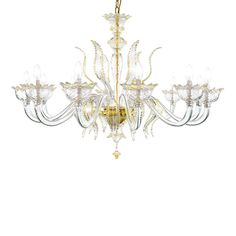 a chandelier with many lights hanging from it's sides and an ornate design