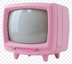 an old fashioned pink television set with no signal on the screen, isolated against a white background