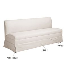 an image of a white couch with measurements