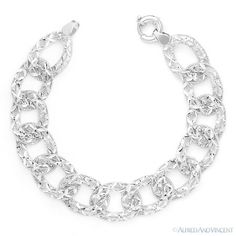 The featured Italian-made .925 sterling silver chain bracelet is made up of oval-shaped links diamond-cut-detailed with floral designs then finished with a spring-ring clasp for secure wear. Your purchase will include a 30-Day Exchange or Money-Back Guarantee & Free US Shipping. Please email us for more details regarding this listing. Size: one size.  Gender: unisex.  Age Group: adult. Anniversary Silver Chain Bracelet With Solid Link, Silver Oval Link Chain Bracelet, Sterling Silver Diamond Cut Chain Bracelet For Anniversary, Oval Silver Chain Jewelry, Silver Chain Bracelet For Anniversary, Silver Diamond Cut Chain Link Jewelry, Anniversary White Gold Oval Link Chain Bracelet, Silver Diamond-cut Chain Link Jewelry, Silver Oval Chain Bracelet With Polished Finish