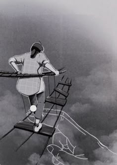 a man walking across a tight rope in the sky