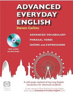 an advanced english textbook with cd in front of red background and white lettering on the cover