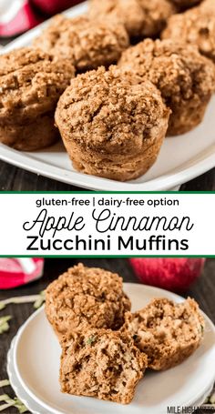 apple cinnamon zucchini muffins on a white plate