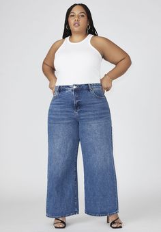 The Yvette Rigid Wide Jean Womens Baggy Jeans Outfit, Baggy Jeans Outfit Plus Size, Baggy Jeans Outfit, Curvy Fashionista, Queen Fashion, Curvy Jeans, Wide Jeans, Swimsuits For All, Ankle Length Pants