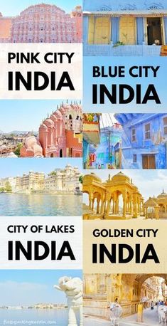 the pink city, blue city, india and golden city are all featured in this postcard