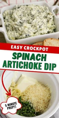 spinach artichoke dip recipe in a white bowl