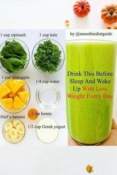 a green smoothie in a glass with ingredients to make it look like an energy drink