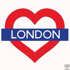 a heart with the word london in blue and red on it's bottom corner