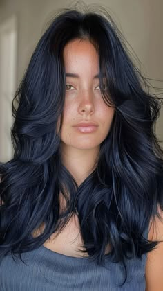 24 Enchanting Blue Black Hair Transformations Blue Black Hair Natural, Black Hair With Tint Of Blue, Deep Black Hair Color, Blue Dark Brown Hair, Dark Hair With Navy Blue Highlights, Midnight Blue Hair On Brown Hair, Dark Hair Blue Tint, Black Hair With Cool Undertones, Black Color Hairstyles Medium