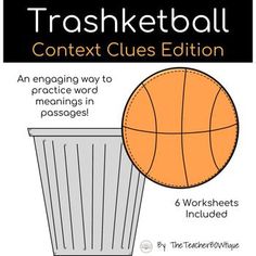 a basketball next to a trash can with the words trashketball on it