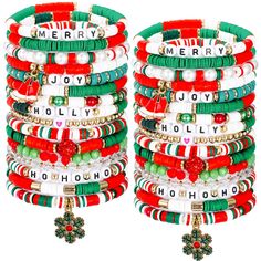 PRICES MAY VARY. Package Includes: the beaded bracelet set is an ideal festive accessory; There are 32 pieces of bracelets with 16 different designs, 16 in a set, a total of 2 sets, ample quantity to meet your daily needs, or you can share with your friends Quality Material: our colorful beaded bracelets are made of quality vinyl and consist of polymer clay beads, reliable and sturdy, lightweight and comfortable to wear; Each measures appprox. 6.77 inches/ 17.2 cm, fits for most people's wrists, allowing for long lasting wear Diverse Styles: celebrate in style with our clay bead bracelet for holidays; The bracelet is designed in a variety of styles, can match with different holiday themes, you can choose the style which you prefer to match your outfits according to your mood Exquisite Craf Clay Bead Bracelet Ideas School Colors, Beads For Making Bracelets, Trending Bracelet Designs, Fall Inspired Clay Bead Bracelets, Bracelet Ideas For Christmas, Disney Inspired Clay Bead Bracelet, Holiday Bracelet Ideas, Grinch Clay Bead Bracelets, Christmas Bracelets Ideas