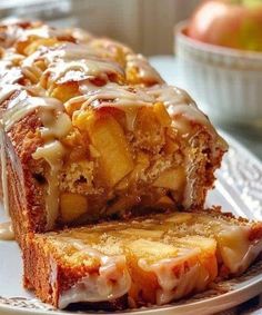 a loaf of cinnamon apple bread on a plate