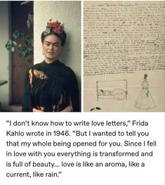 a woman standing next to a piece of paper with writing on it and an image of a