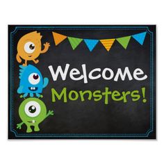 a welcome sign with monsters on it for children's room or playrooms