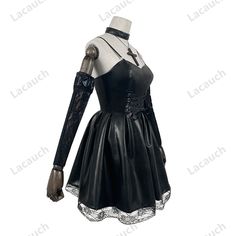 Death Note Cosplay Costume Misa Amane Imitation Leather Sexy Dress +Neck jewelry+stockings+necklace Misa Amane Cosplay, Misa Amane, Neck Jewelry, Dress Neck, Halloween Wigs, Dress Gloves, Neck Jewellery, Halloween Carnival, Cosplay Dress