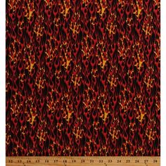 an orange and red pattern on black fabric