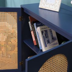 a book shelf with books on top of it