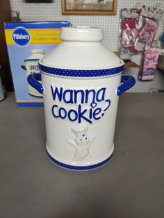 a ceramic cookie jar sitting on top of a counter