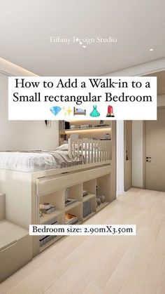 an advertisement for a small rectangular bed room