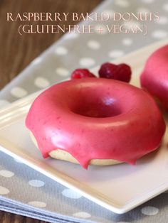 raspberry baked donuts gluten - free and vegan on a plate