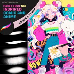 an advertisement for paint tool sai inspired comic and anime art by artist brush & stamp