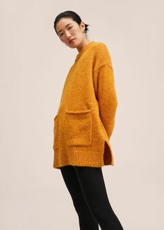 Oversize Knit Sweater, Yellow Jumper, Style Oversize, Mango Outlet, Oversize Knit, Oversized Knitted Sweaters, Garment Labels, Knitting Women Sweater, Bago