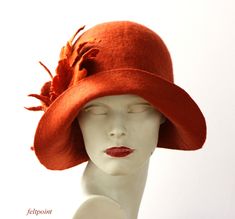 "Rust cloche hat Art Deco Felt hat felted hat Womens hat cloche hat felt hats felted hats Retro hat La belle epoque Art Deco, 1920s hat, Art Hats Rust orange hat cloche hat 1920's woman hat, Gatsby hat, Miss Fisher hat, Unique hat Hats&Caps Accessories Wool Merino wool Handmade Great, very flattering hat in the style of 1920's ! Soft and durable ! Adapts to the head ! Special and unique ! Sophisticated and elegant ! This hat is in rust/orange color with leaves in shades of rust/orange I can Adjustable Wide Brim Felt Cloche Hat, Fall Felt Cloche Hat With Curved Brim, Fall Felt Cloche Hat With Wide Brim, Adjustable Felt Cloche Hat, Adjustable Cloche Felt Hat, Fall Wide Brim Felt Cloche Hat, Handmade Winter Cloche Hat, Brimmed Felt Hats For Kentucky Derby, Handmade Brimmed Felt Hat For Fall