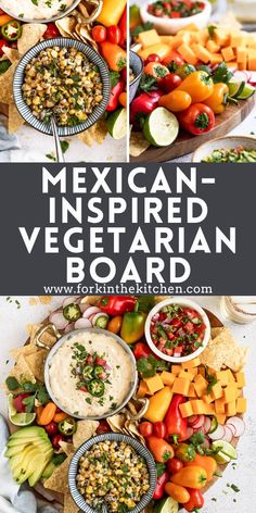 mexican inspired vegetarian board with vegetables and dip