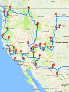 the route map for united states with all the stops and stops on each one side