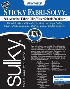 Sticky Fabri Solvy Printable Sheets Water Soluble Fabric, Computerized Embroidery, Sewing Tools, Joanns Fabric And Crafts, Hand Embroidery Patterns, Hand Quilting, Machine Quilting, How To Know, Embroidery Patterns