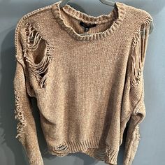 New With Tags M/L Distressed Sweater, 2024 Halloween, Distressed Sweaters, Upcycle Sweater, Beige Sweater, Colorful Sweaters, High Fashion, Scoop Neck, Sweaters For Women