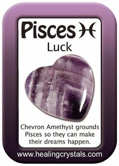 a purple heart shaped rock with the words, pieces of luck on it and an image of