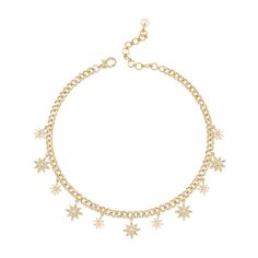 Sparkling celestial stars dangling from diamond encrusted curb chain choker. Make sure all your stars are aligned with this beauty! 18k yellow, rose, white or black gold 1.82ctw diamonds Necklace chain can be worn at 12.25"-14.5" with adjustable lobster clasp By Shay Fine Jewelry Broken English Jewelry, Star Anklet, Black And White Necklaces, Rose Choker, Gold Link Bracelet, Yellow Jewelry, Womens Chokers, Hand Chain, White Necklace