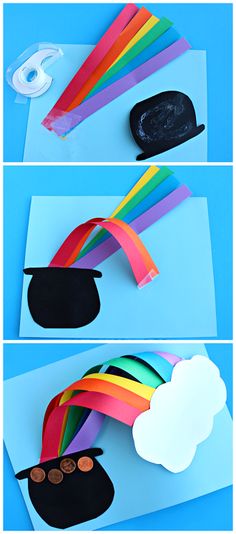 the rainbow is made out of construction paper and glue to make it look like a hat