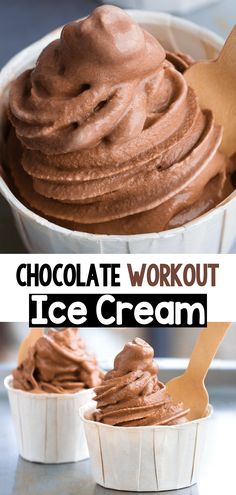 chocolate workout ice cream is in a white bowl