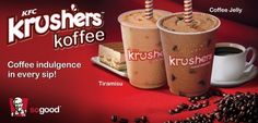 two cups of coffee with straws next to each other on a red background and the words krispy kreme's koffe