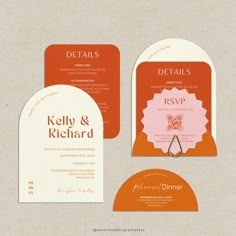 an orange and white wedding stationery set